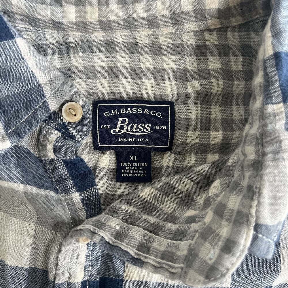 G.H. Bass &‎ Co. Men's Blue/Gray/White Plaid Woven Cotton Button-Up XL Pockets - Picture 7 of 8